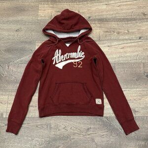 Abercrombie & Fitch Womens Pullover Hoodie Red Logo Spellout Patch Size L Y2K